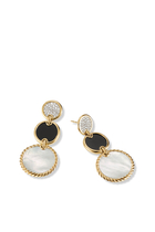 Elements® Triple Drop Earrings in 18K Yellow Gold with Mother of Pearl, Black Onyx and Pavé Diamonds